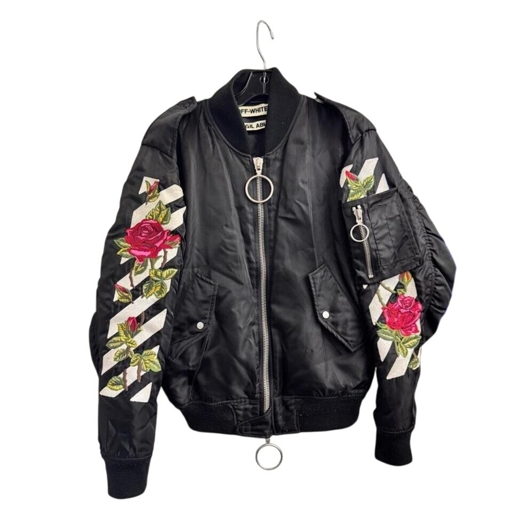 OFF WHITE Black Rose Floral Bomber Jacket XXS Virgil Abloh Military Style
